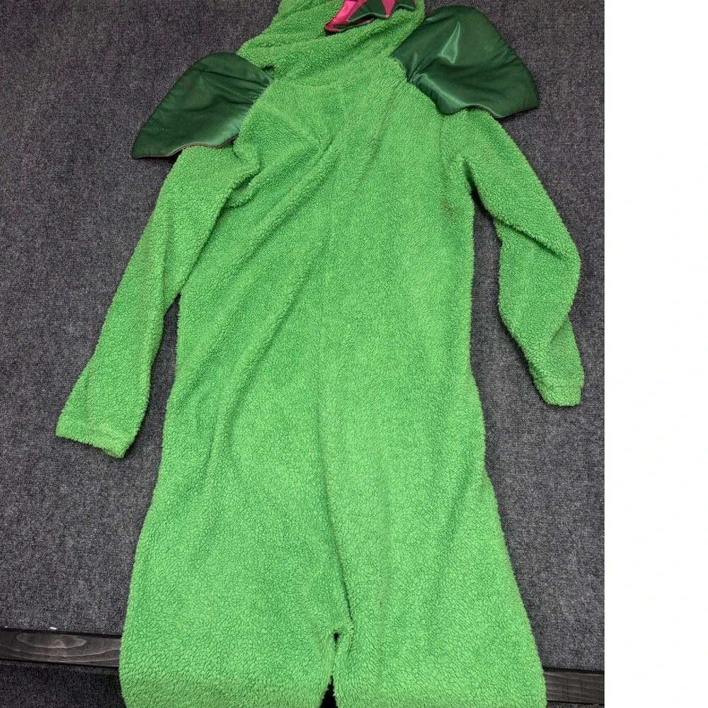Unbranded Dragon Costume Kids Green Pink Sherpa Fleece Hooded Jumpsuit Wings